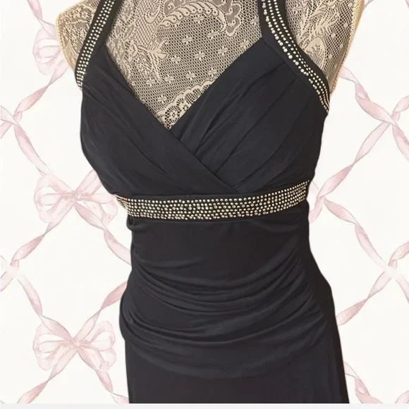 Trixxi Black Halter Dress with Gold Detailing - Picture 4 of 4